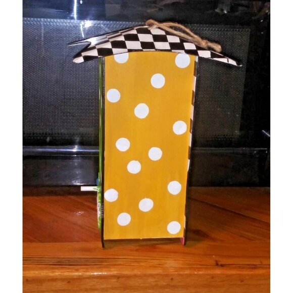 WHIMSICAL Bird House SHOE-Shaped CHECKERED polka dots NEW VIBRANT hand-painted - Picture 3 of 7